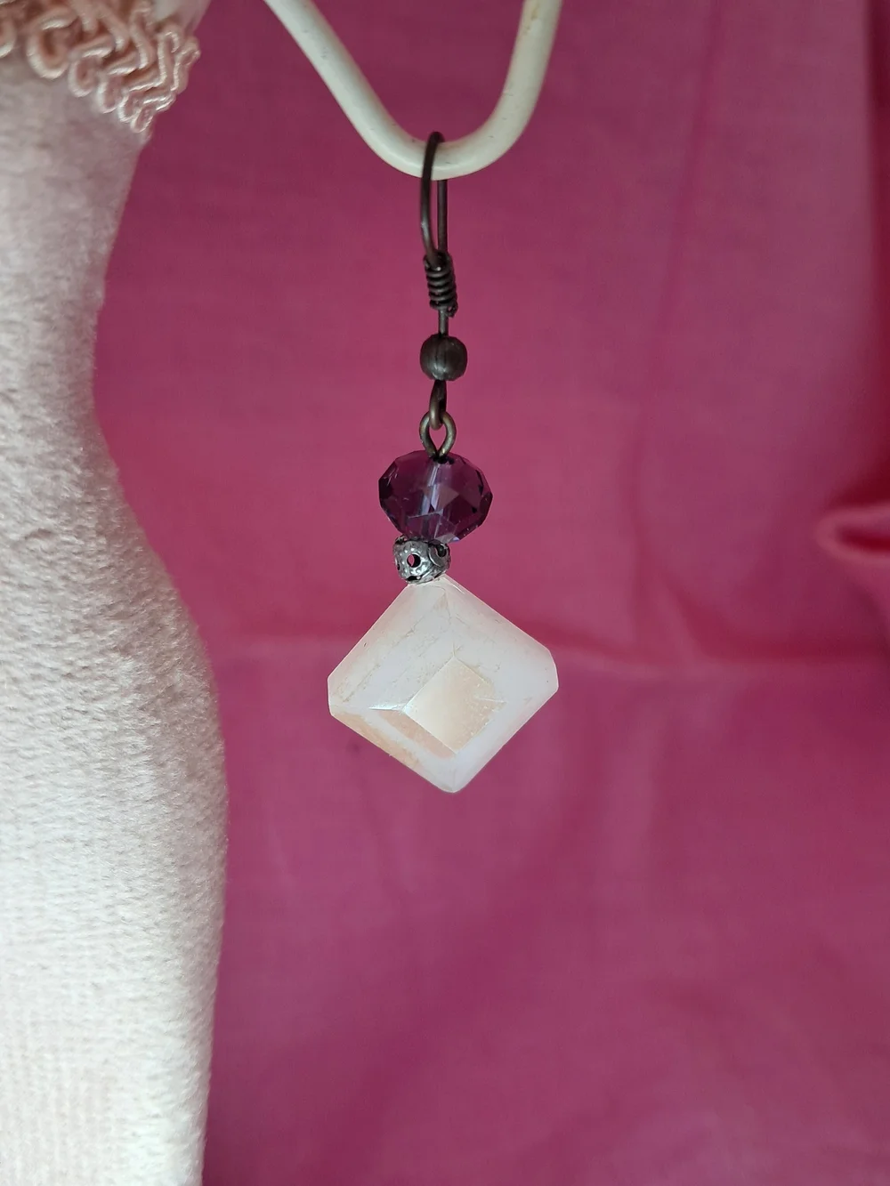Artisan Purple & Cream Faceted Stone Dangle Drop Earrings (Gunmetal)